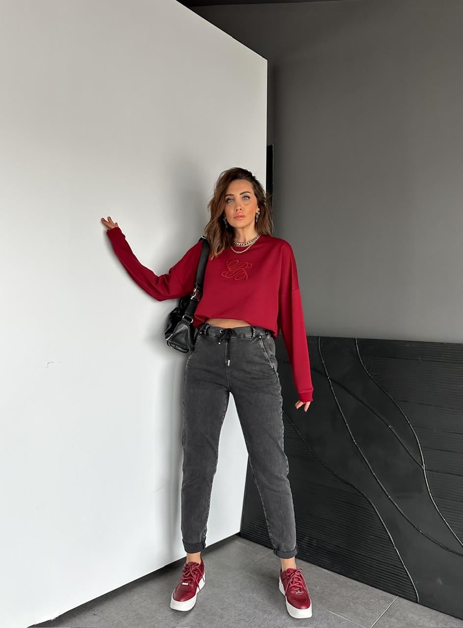 Bordo Kabartma Logolu Sweatshirt