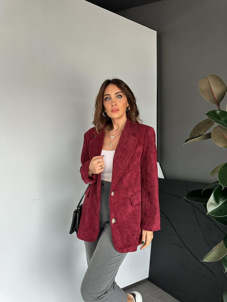 Bordo Kadife Blazer Ceket