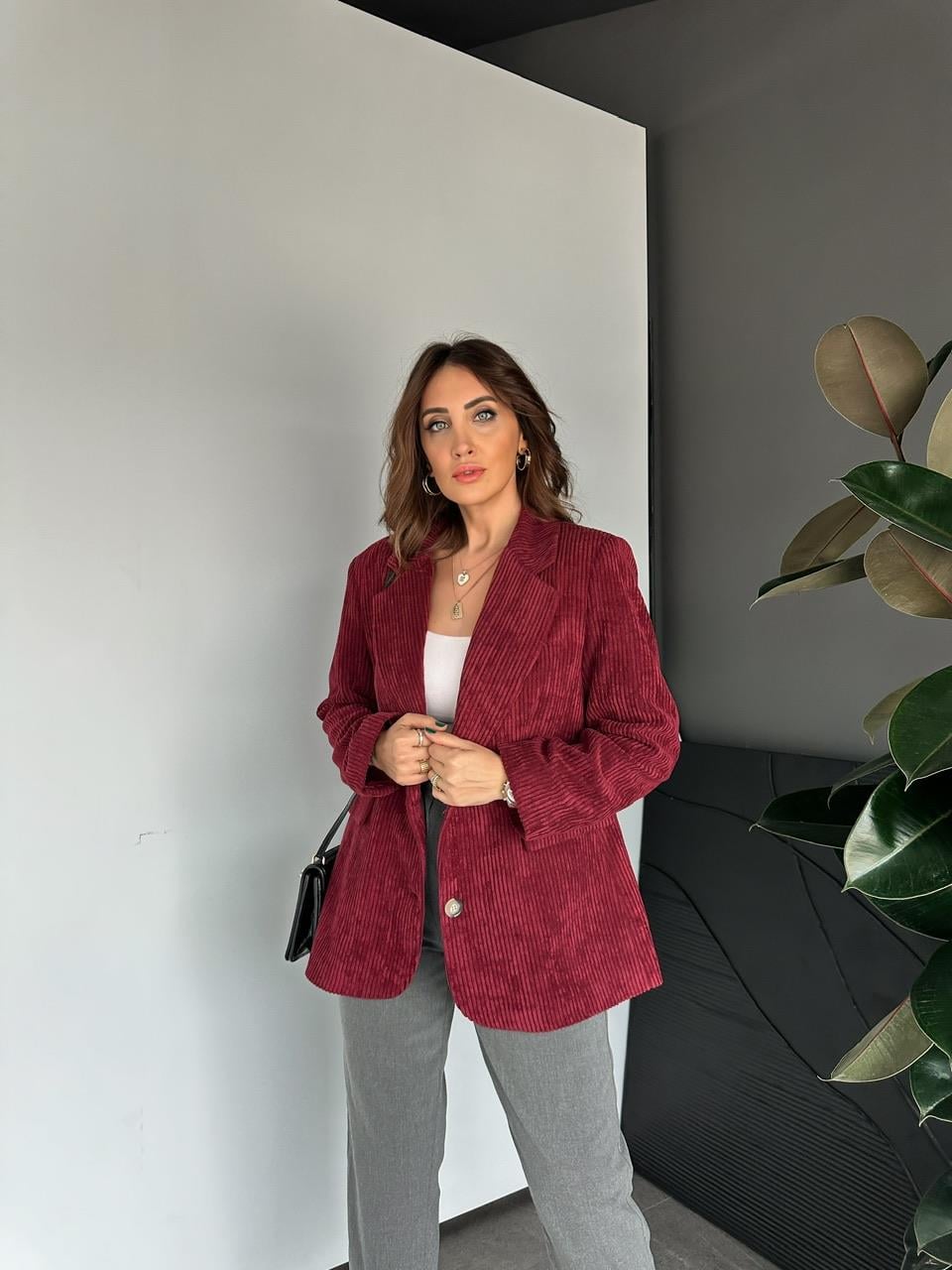 Bordo Kadife Blazer Ceket