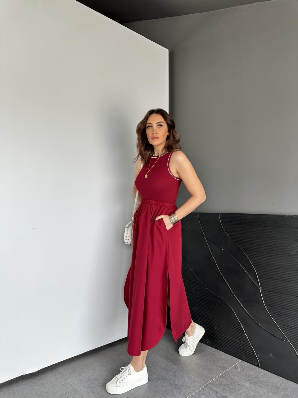Bordo Kaşkorse Poplin Elbise