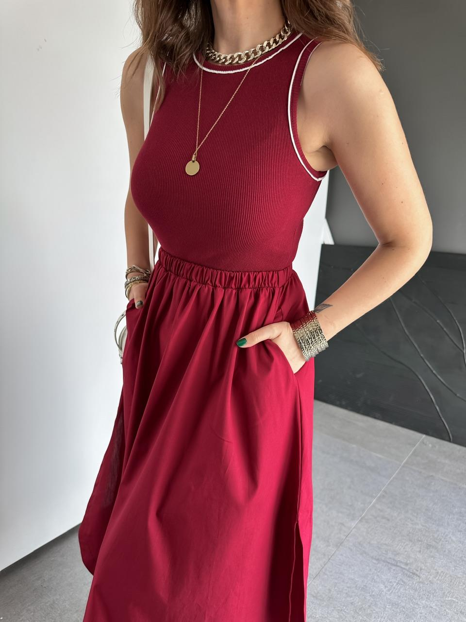 Bordo Kaşkorse Poplin Elbise
