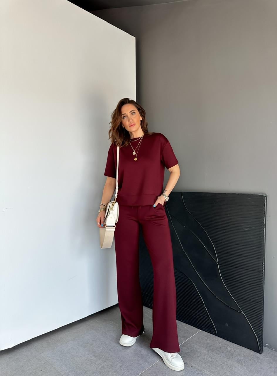 Bordo Kısa Kollu Basic Modal Takım