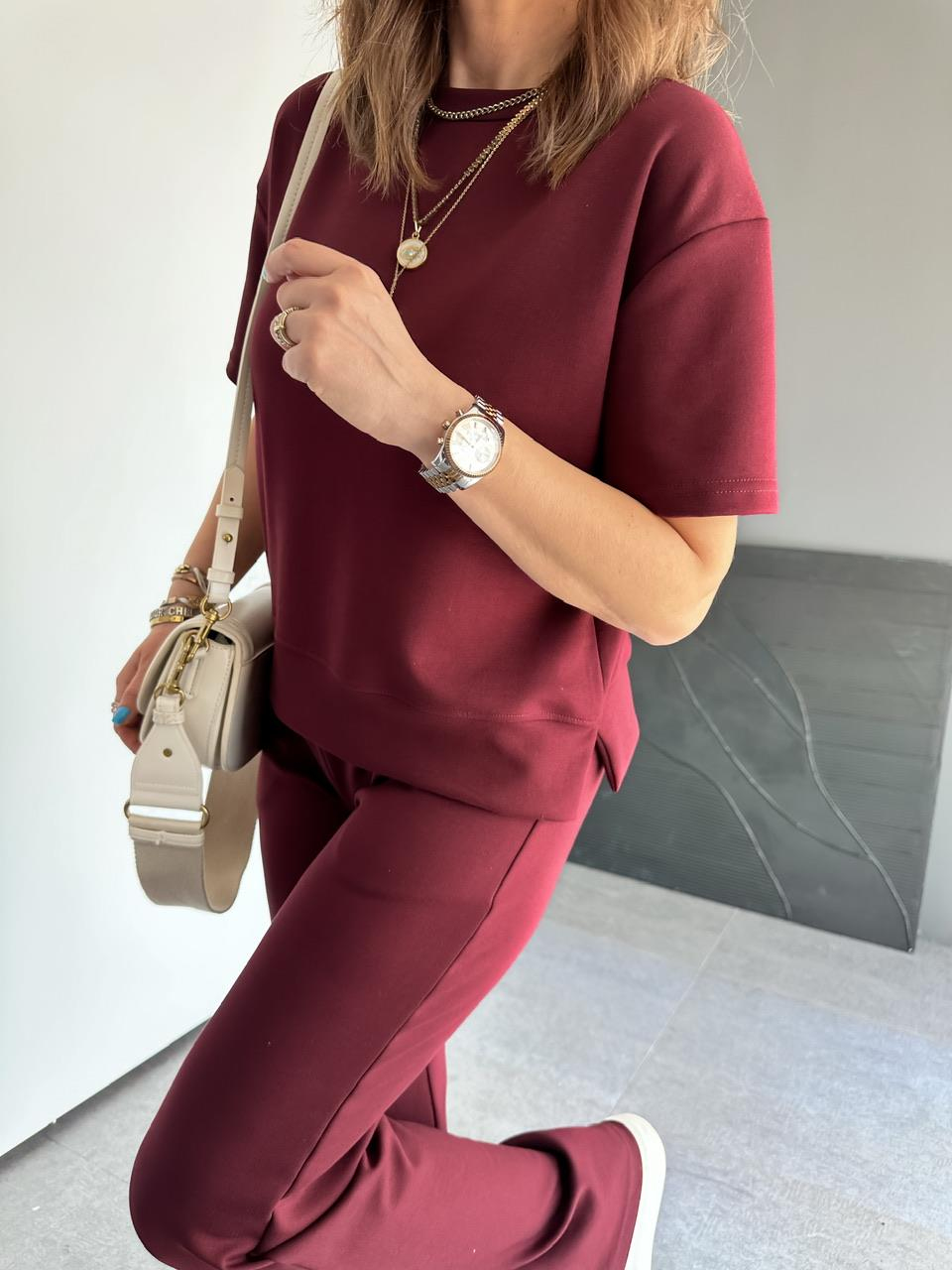 Bordo Kısa Kollu Basic Modal Takım