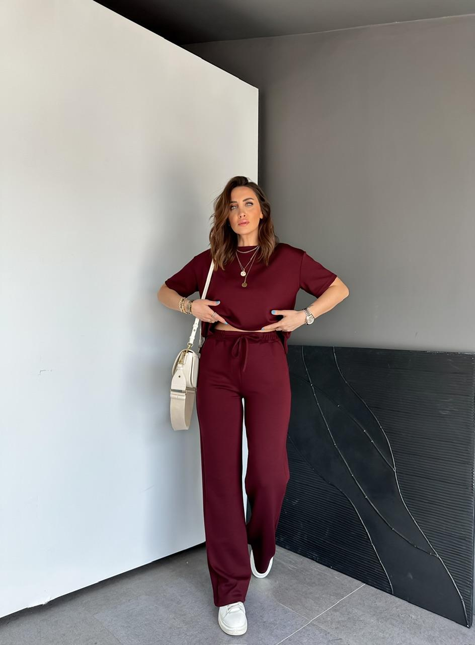 Bordo Kısa Kollu Basic Modal Takım