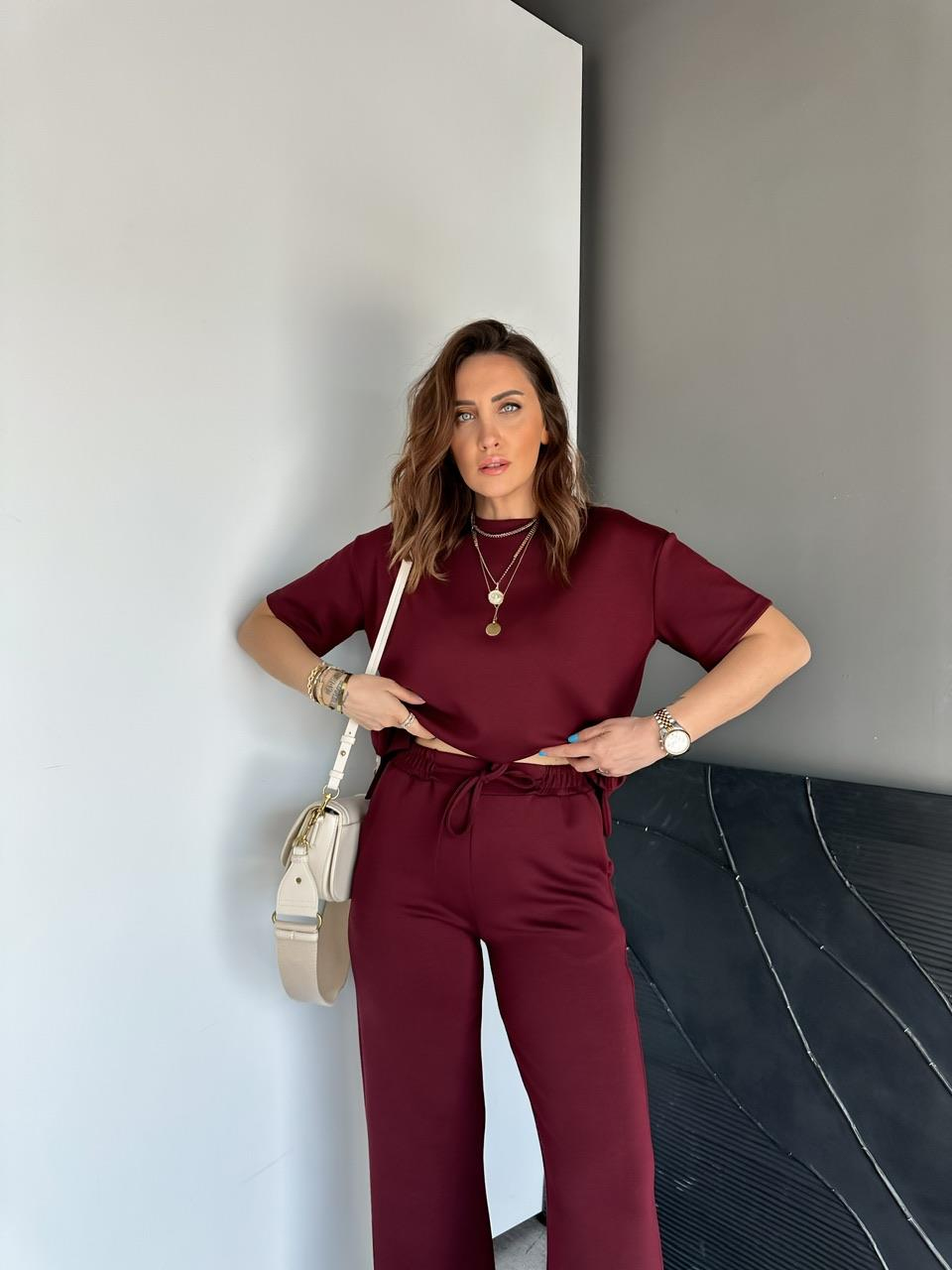 Bordo Kısa Kollu Basic Modal Takım