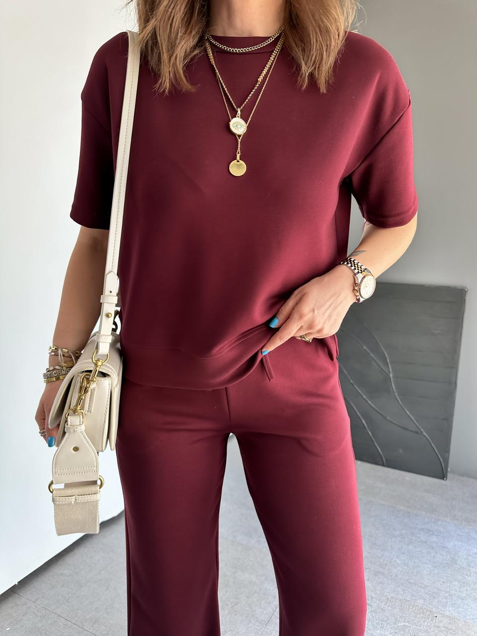 Bordo Kısa Kollu Basic Modal Takım