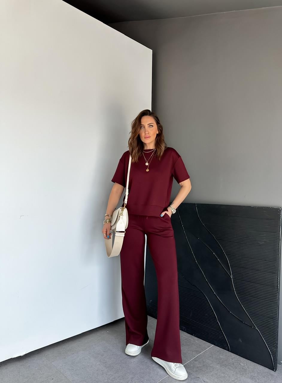 Bordo Kısa Kollu Basic Modal Takım