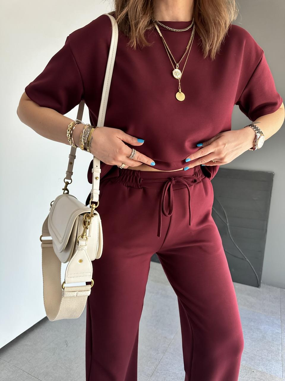 Bordo Kısa Kollu Basic Modal Takım