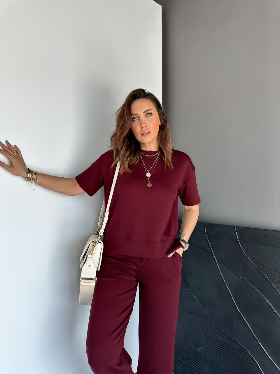 Bordo Kısa Kollu Basic Modal Takım