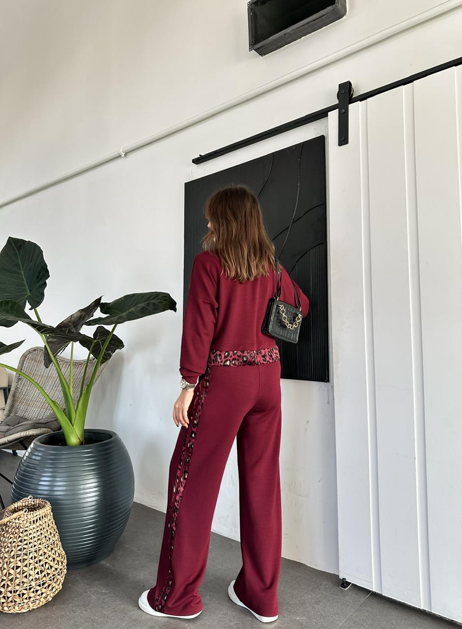 Bordo Leopar Parçalı Modal Takım