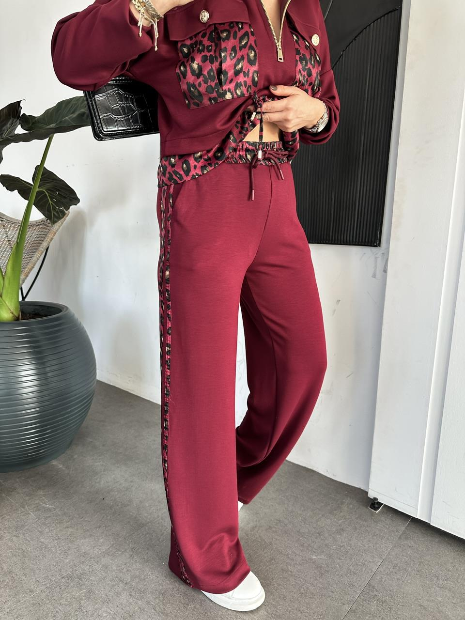 Bordo Leopar Parçalı Modal Takım