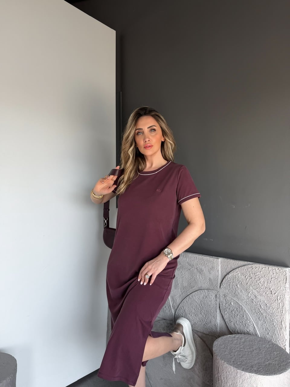 Bordo Marka Logolu Pike Elbise