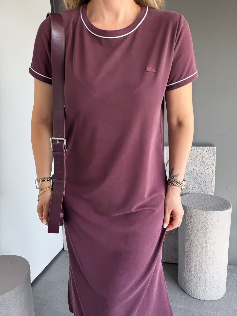 Bordo Marka Logolu Pike Elbise