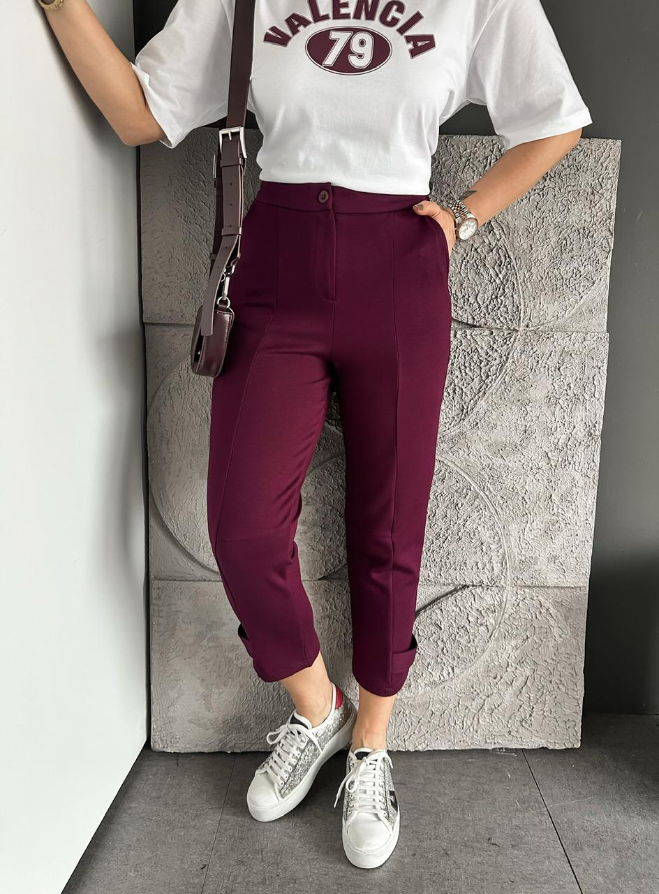 Bordo Paçası Çıtçıtlı Ful Likralı Pantolon