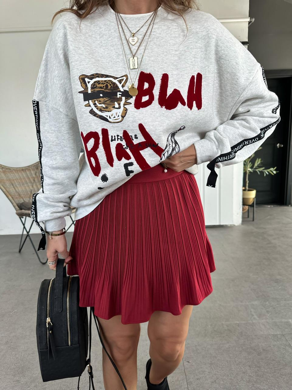 Bordo Pilili Şort Etek