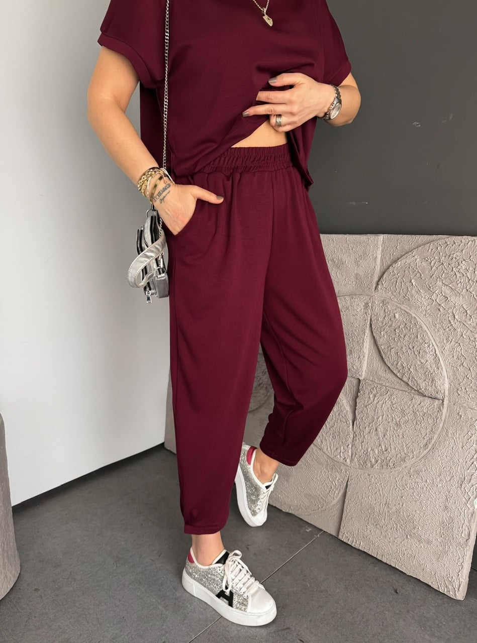 Bordo T Kol Likralı Modal Takım