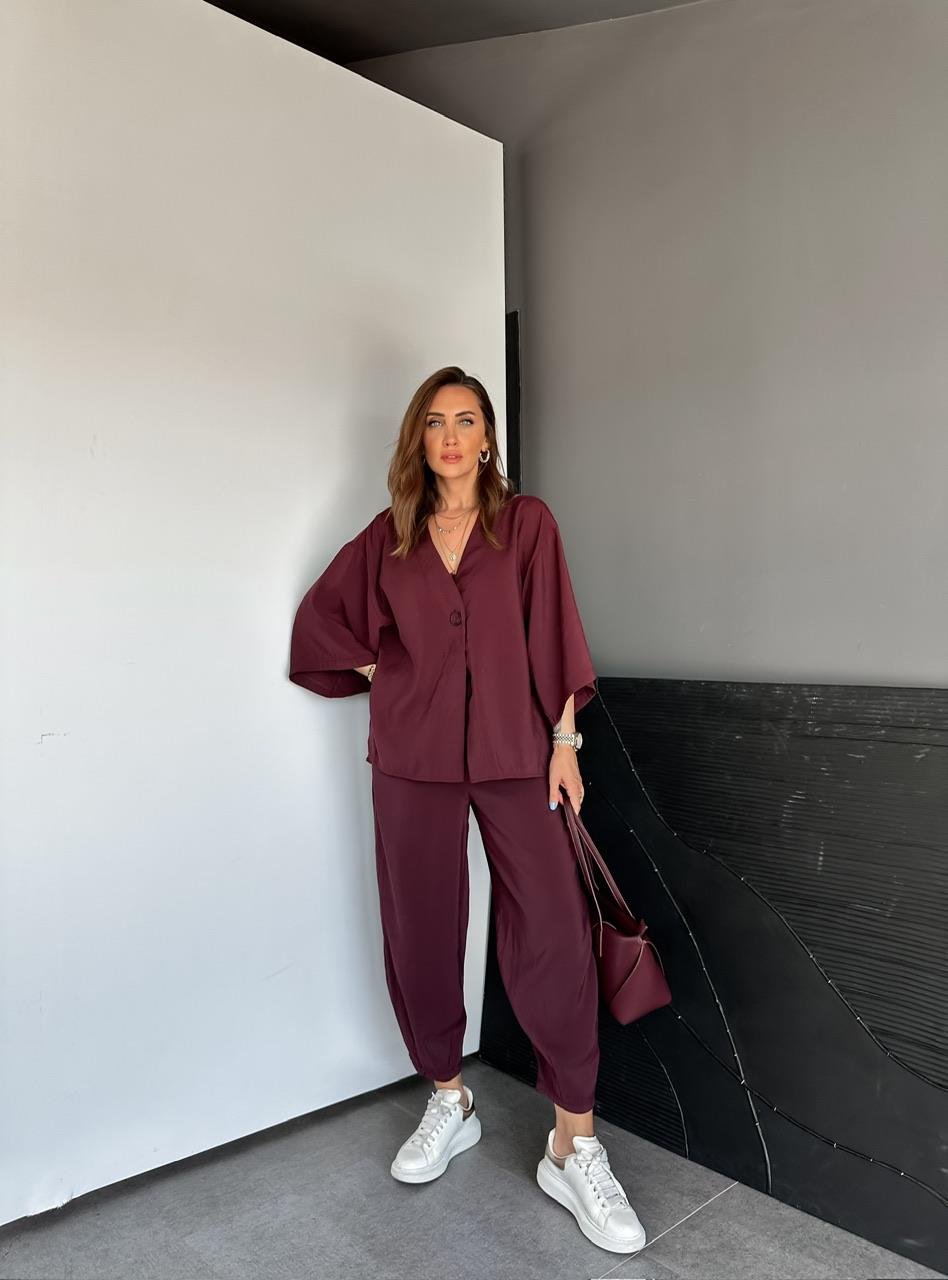 Bordo Tek Düğmeli Fakir Kol Modal Takım