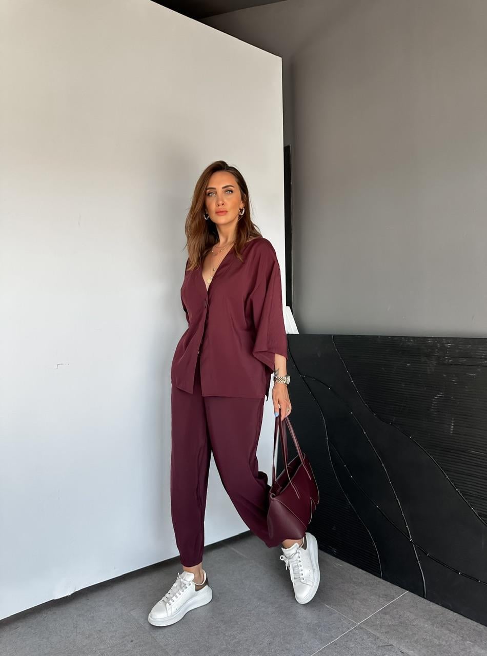 Bordo Tek Düğmeli Fakir Kol Modal Takım