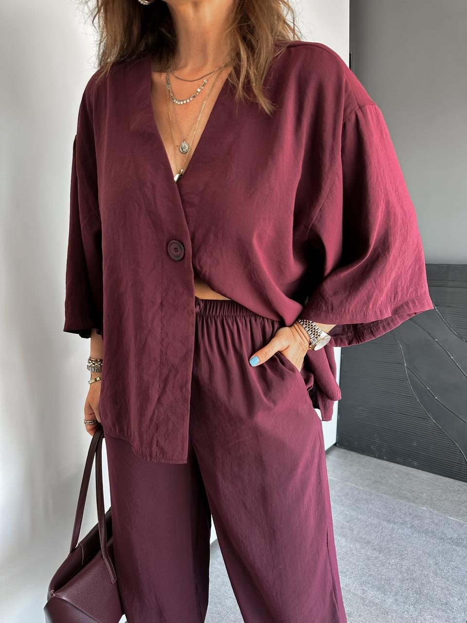 Bordo Tek Düğmeli Fakir Kol Modal Takım