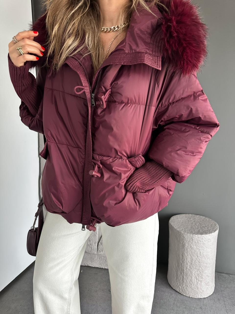 Bordo Triko Kollu Premium Şişme Mont