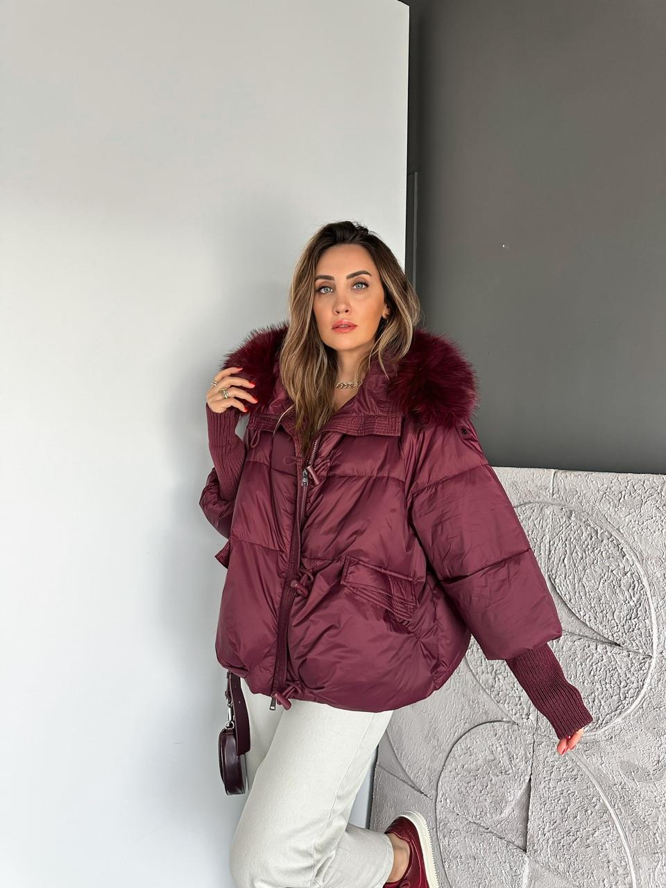 Bordo Triko Kollu Premium Şişme Mont