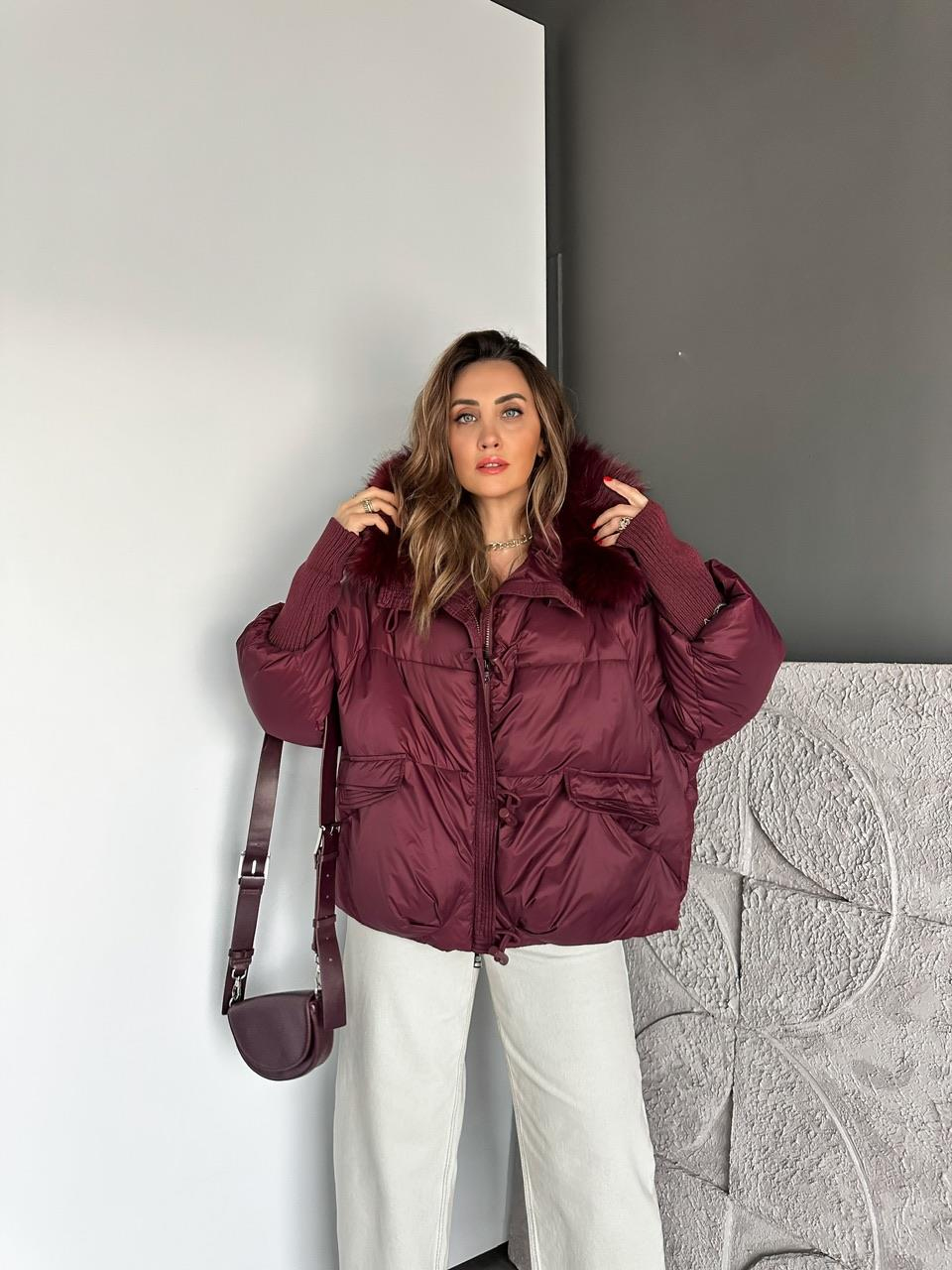 Bordo Triko Kollu Premium Şişme Mont