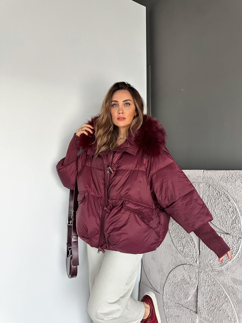 Bordo Triko Kollu Premium Şişme Mont