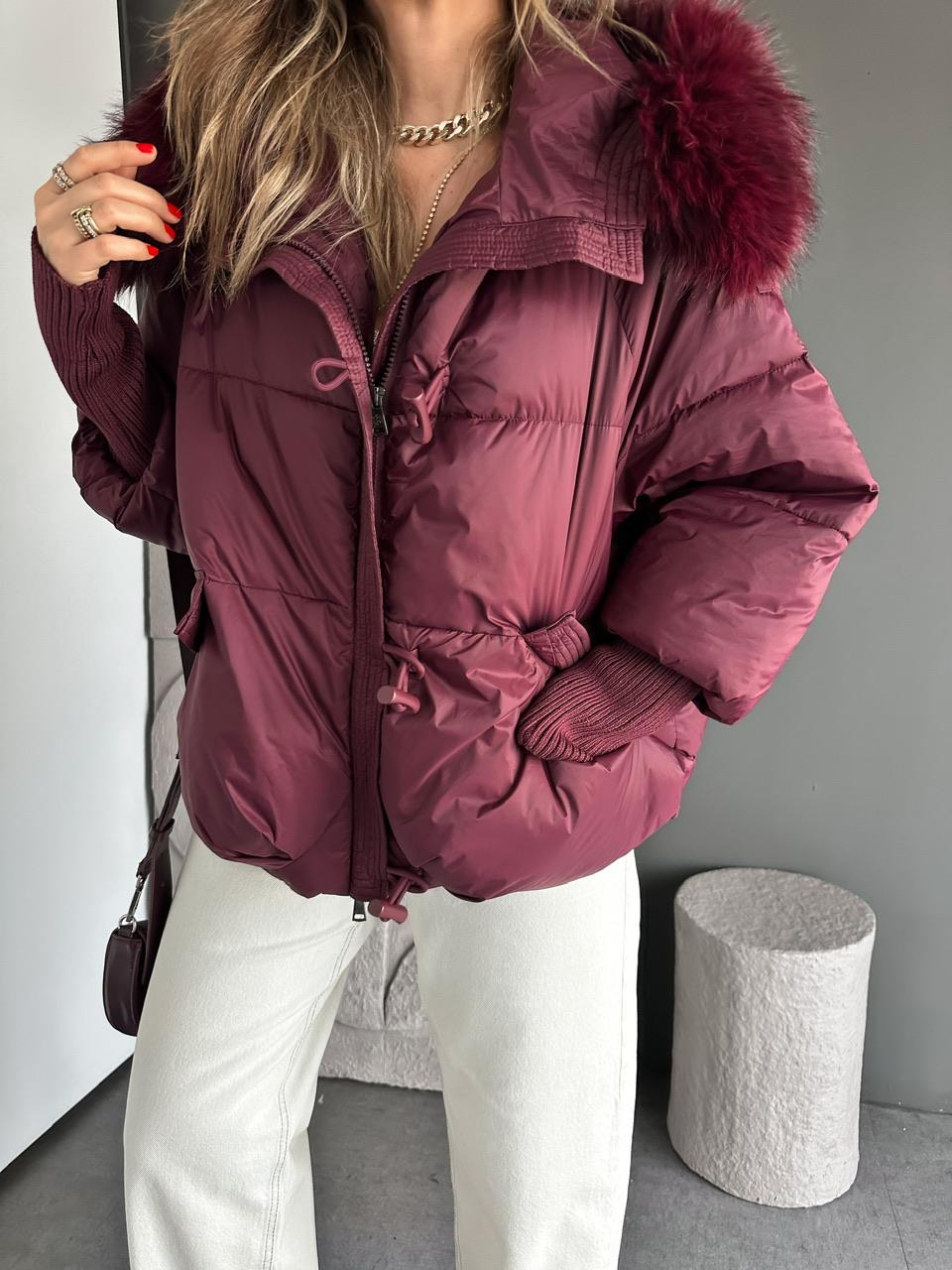 Bordo Triko Kollu Premium Şişme Mont