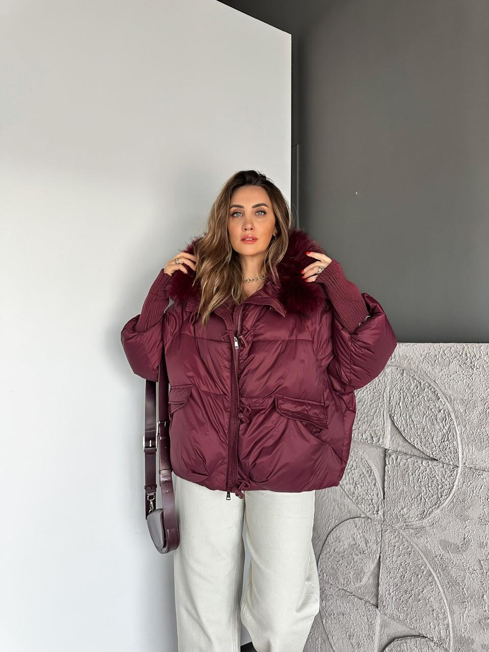 Bordo Triko Kollu Premium Şişme Mont