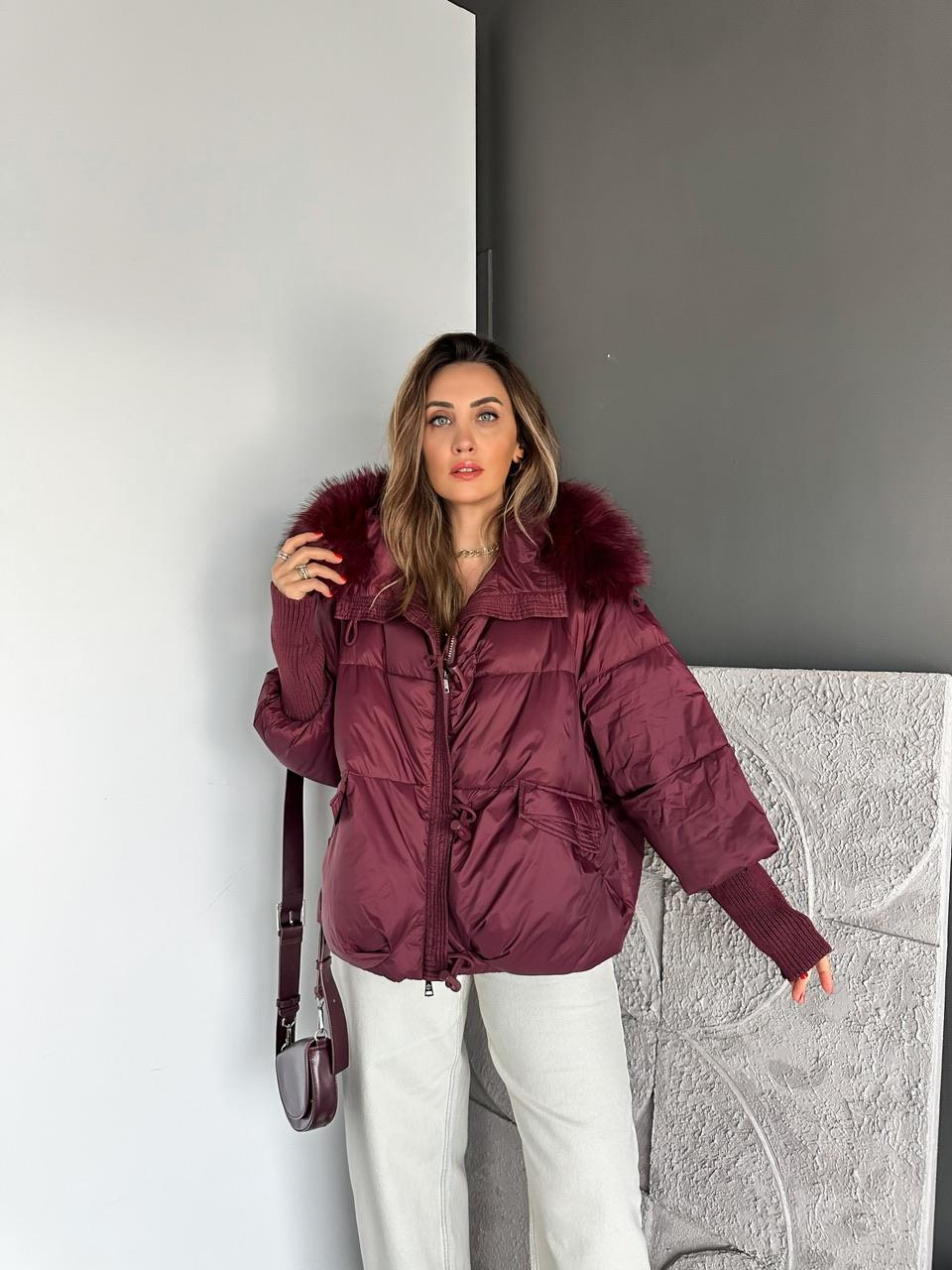 Bordo Triko Kollu Premium Şişme Mont