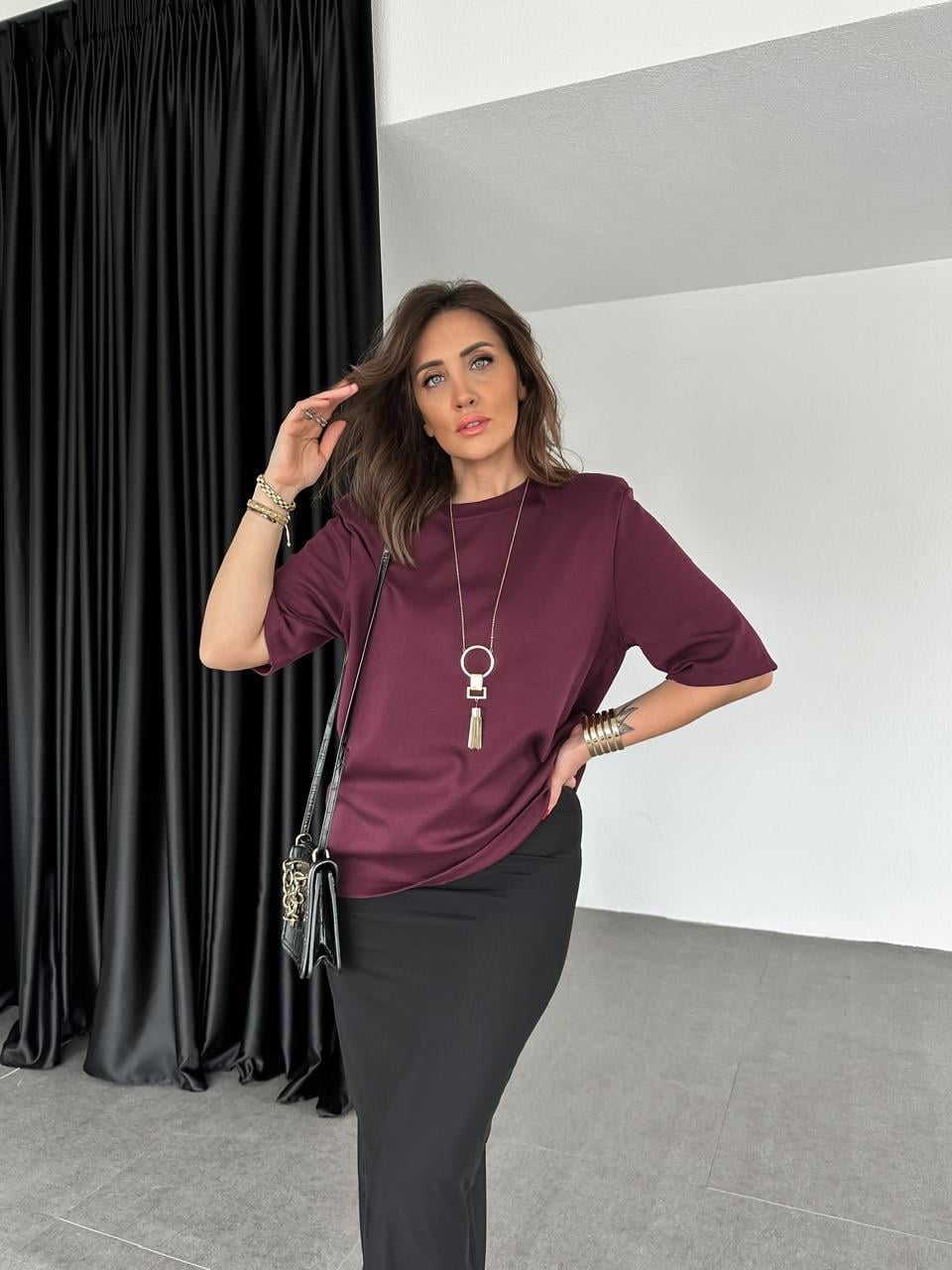 Bordo Vatkalı Cotton Tshirt