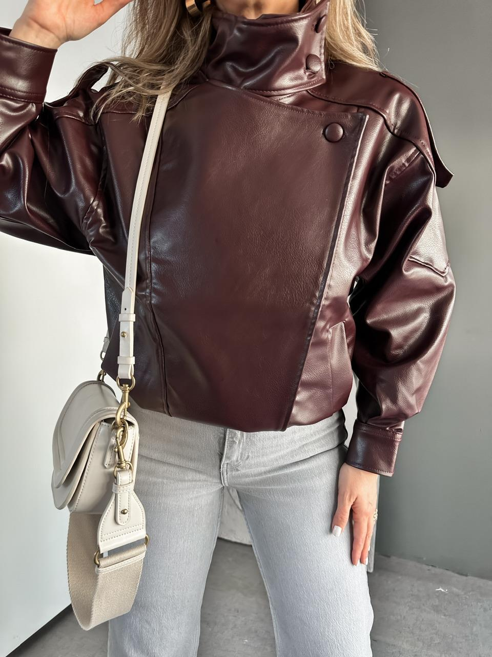 Bordo Yakası Düğmeli Marka Model Deri Ceket