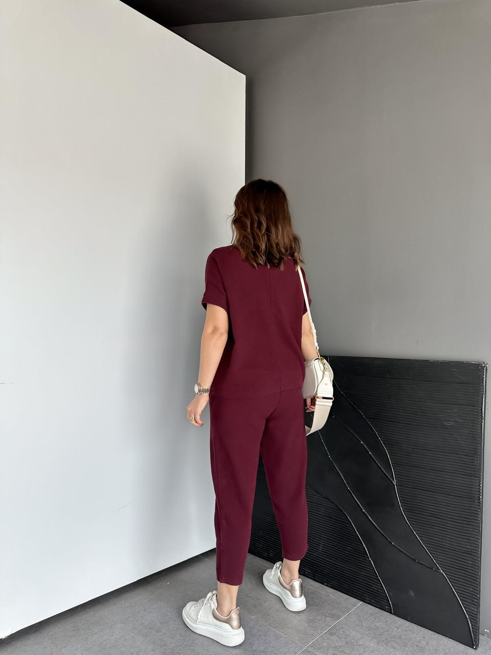 Bordo Yarasa Kollu Naturel Takım