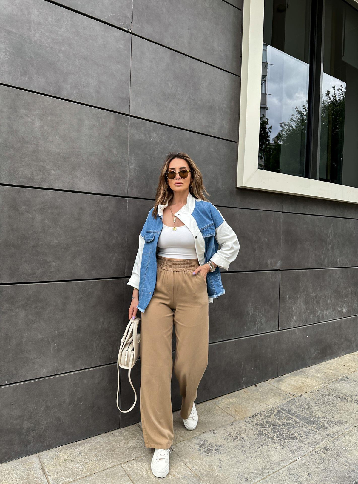 Camel Beli Lastik Örme Pantolon