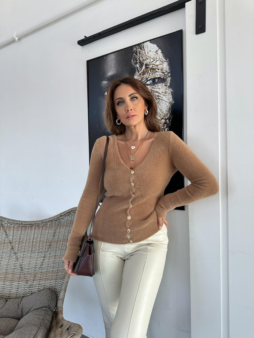 Camel Gold Düğmeli Yumoş Hırka