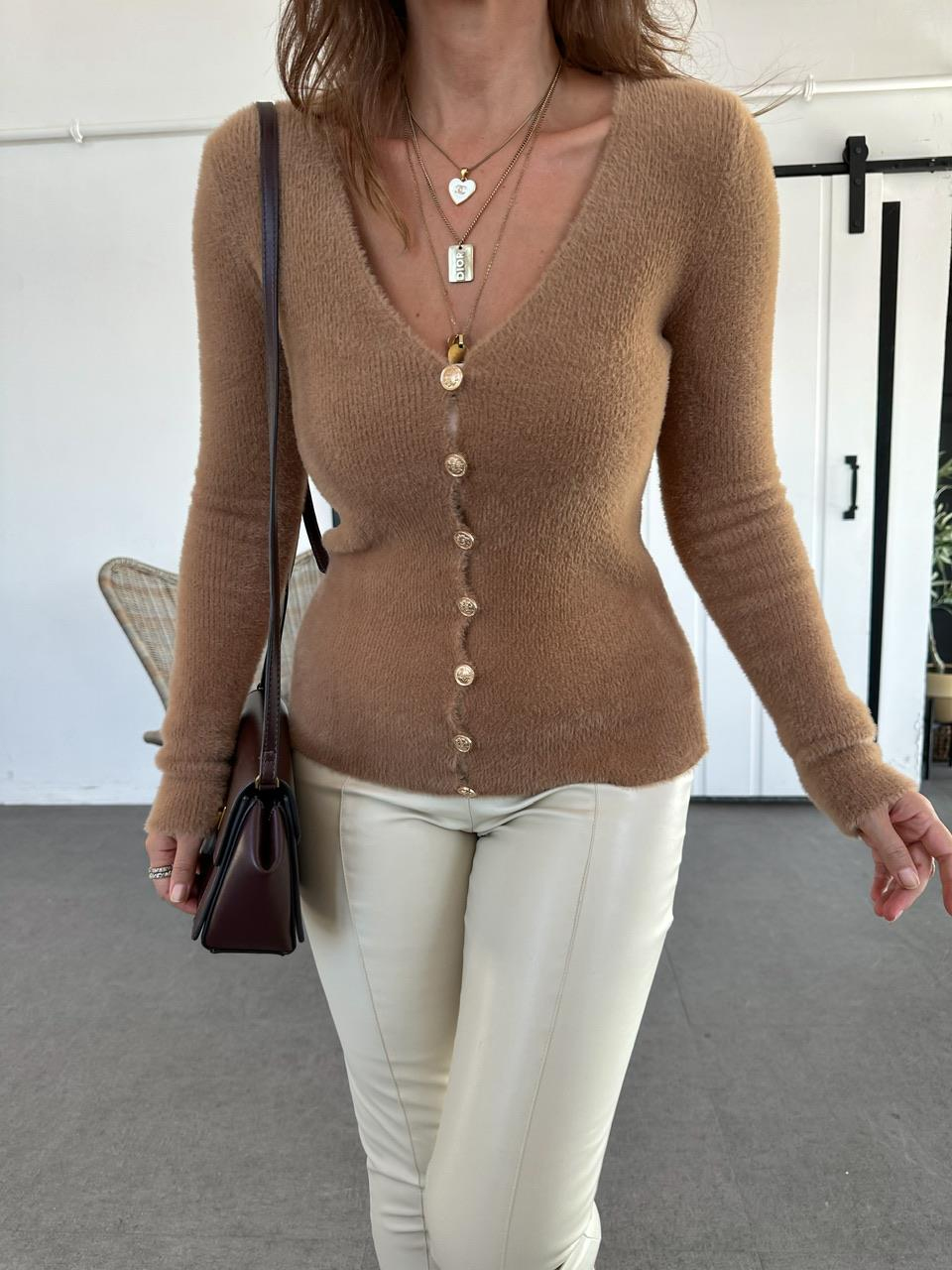 Camel Gold Düğmeli Yumoş Hırka