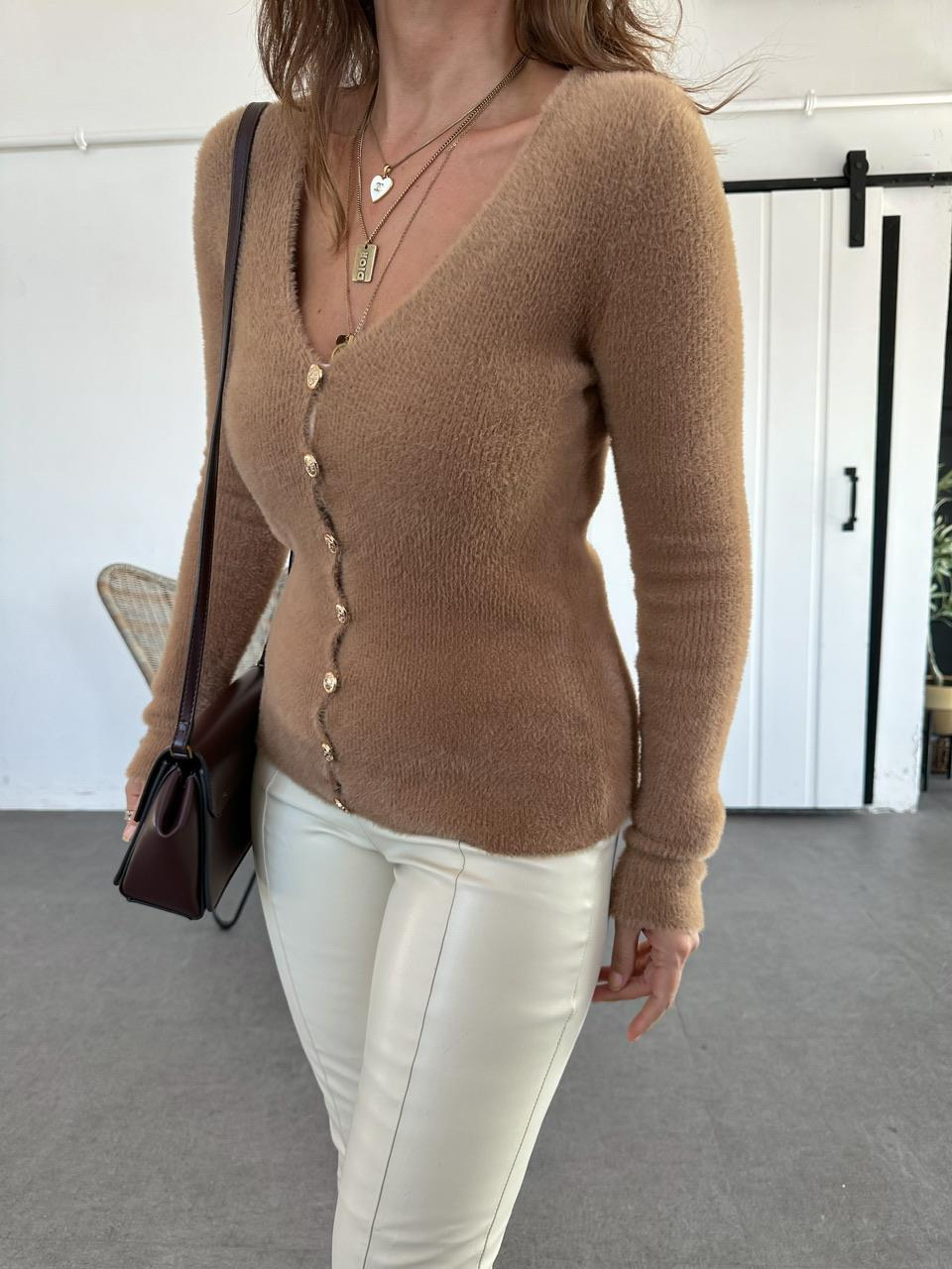Camel Gold Düğmeli Yumoş Hırka