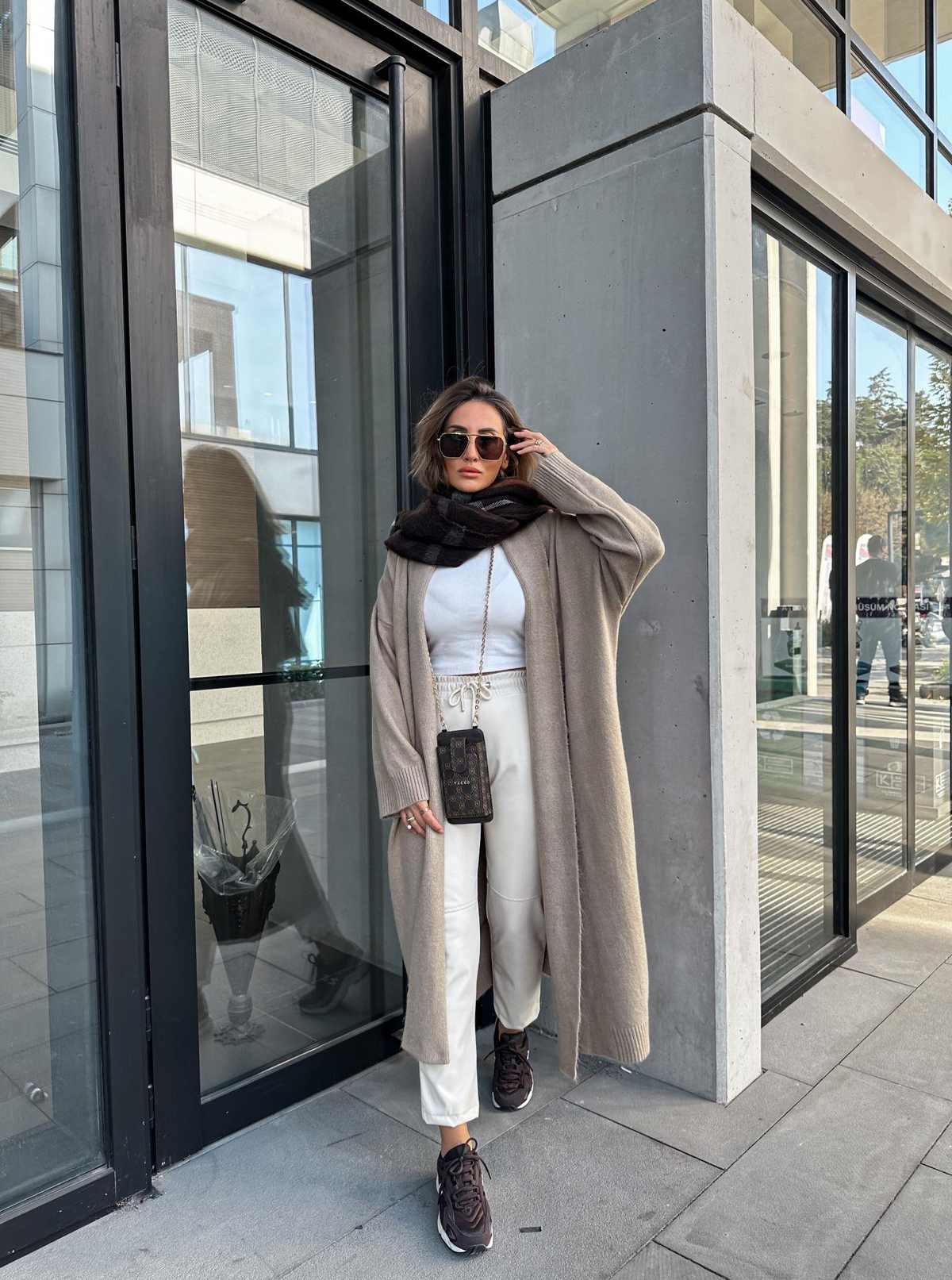 Ekru Jogger Deri Pantolon