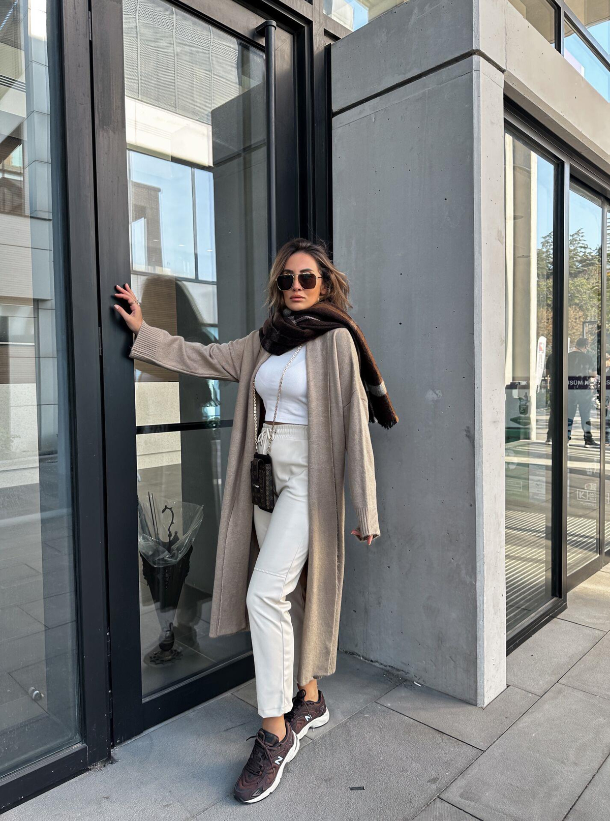Ekru Jogger Deri Pantolon