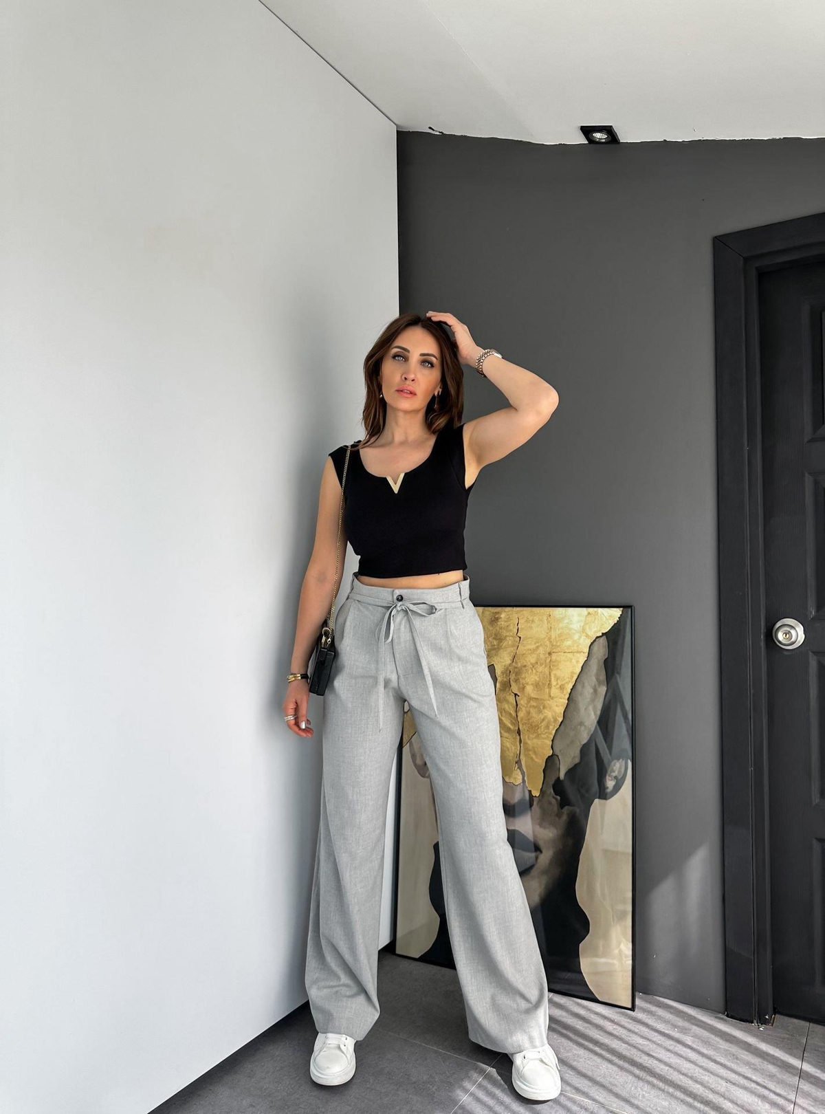 Gri Beli İpli Bol Pantolon