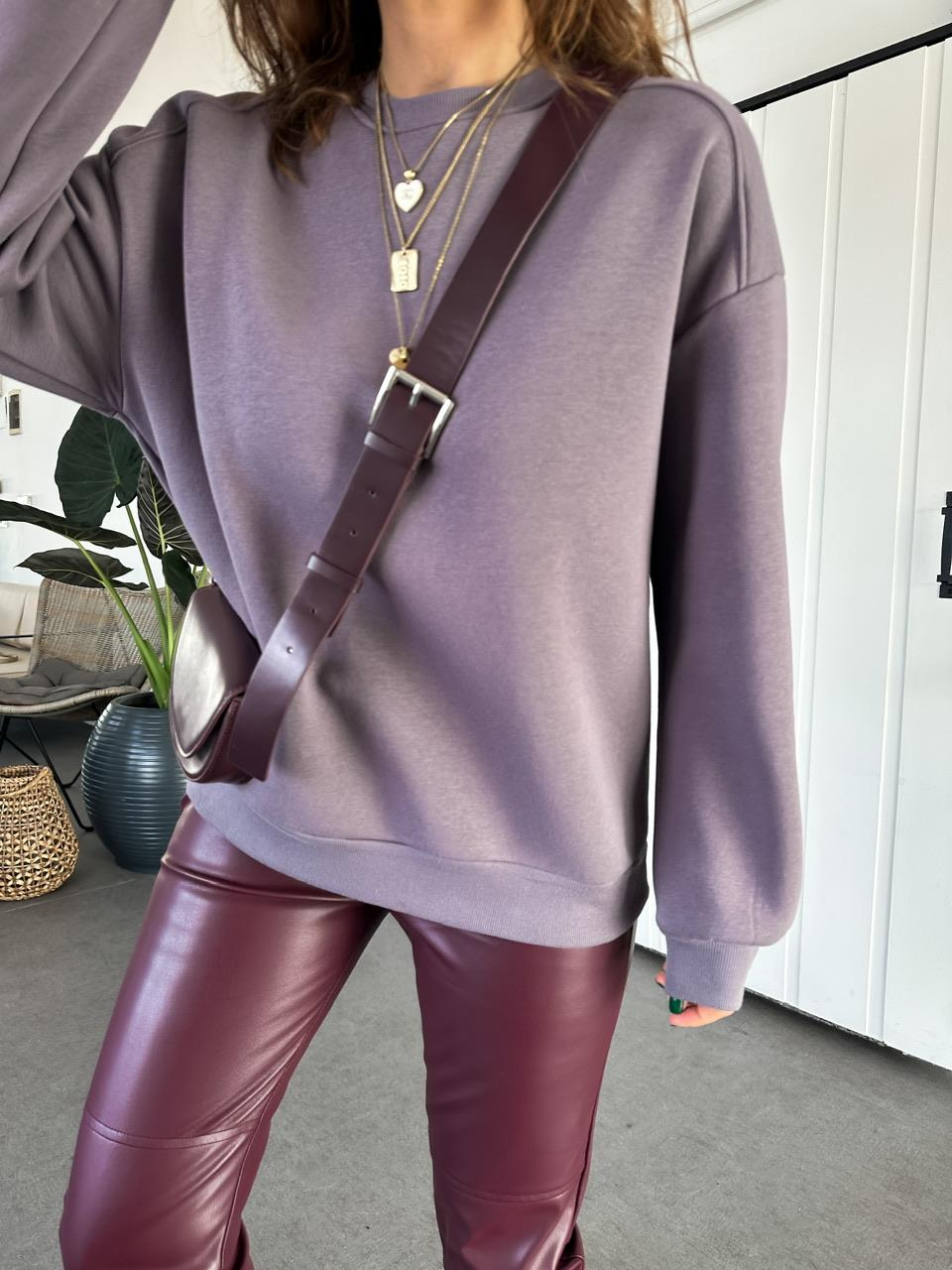 Gri Bisiklet Yaka Cotton Sweatshirt