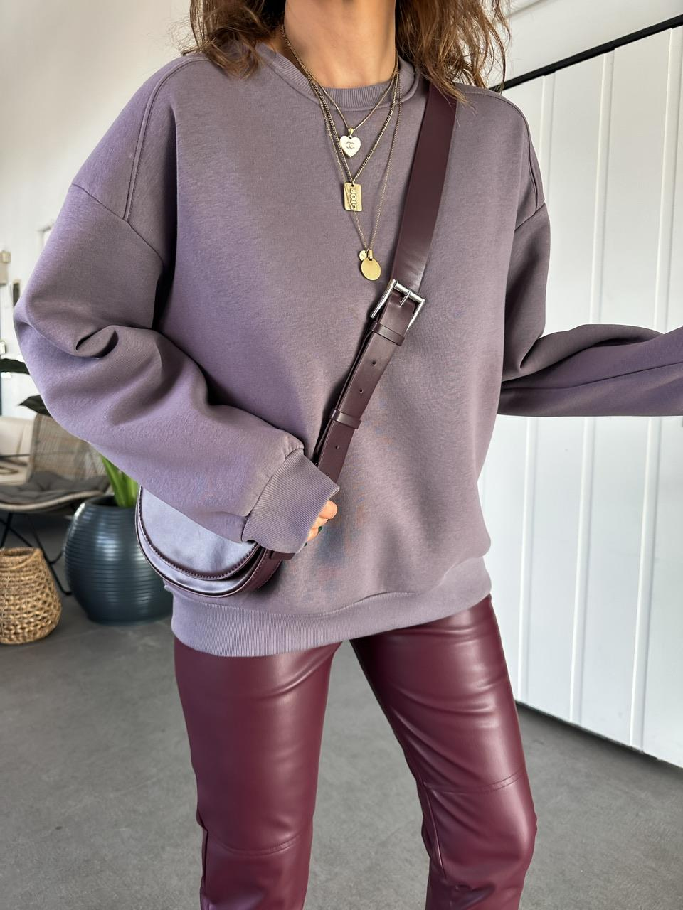 Gri Bisiklet Yaka Cotton Sweatshirt