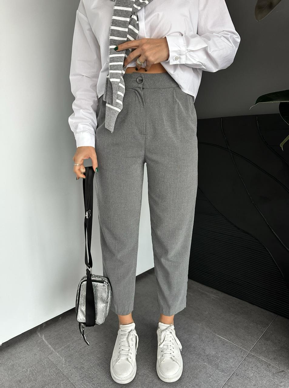 Gri Cepli Basic Kumaş Pantolon