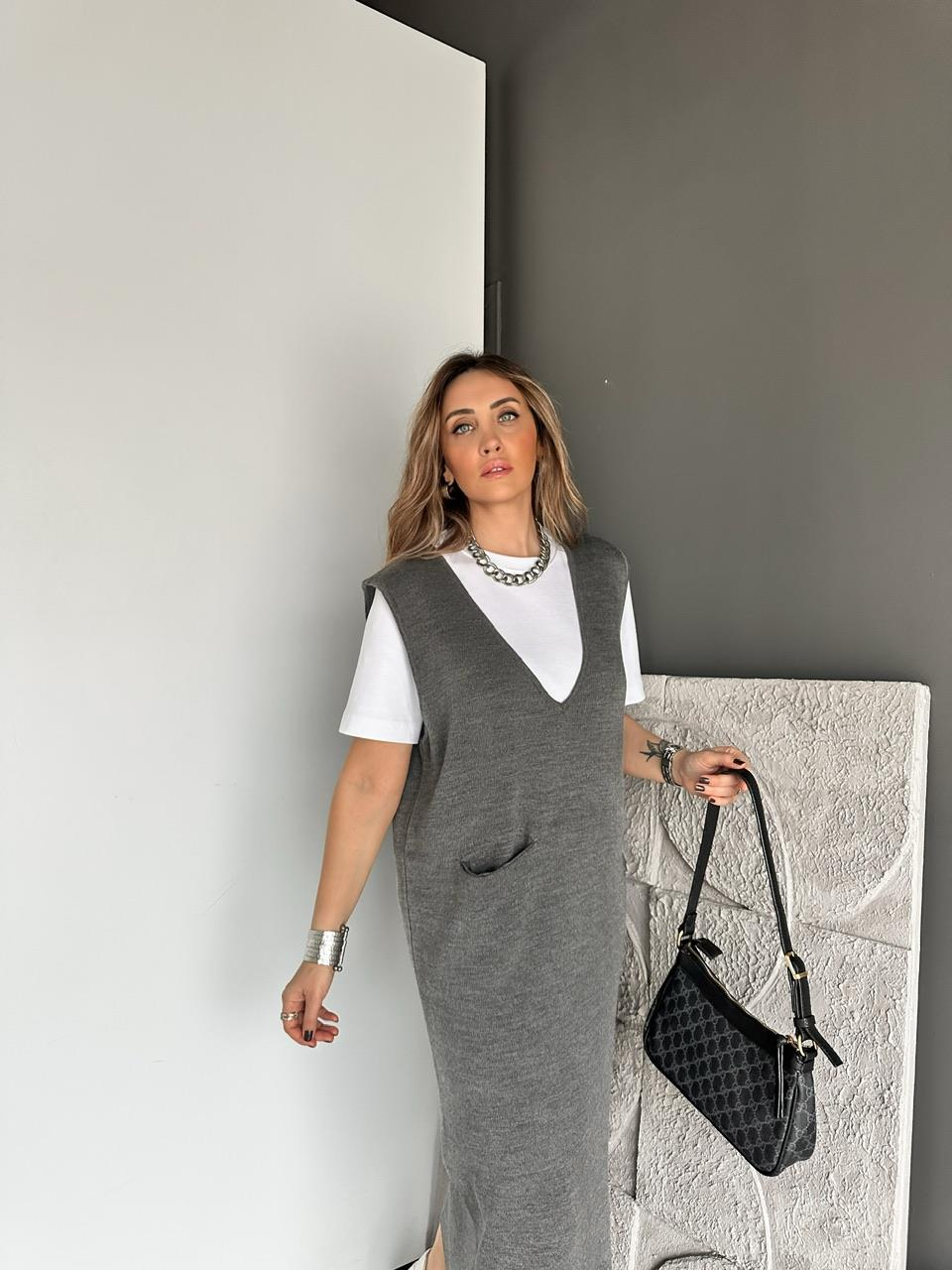 Gri Cepli Marka Model Triko Elbise