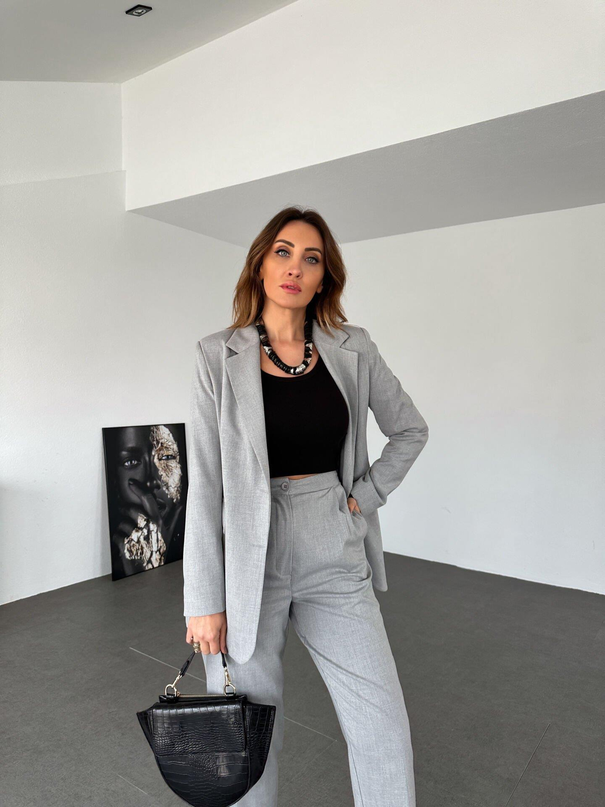 Gri Çift Düğmeli Takım