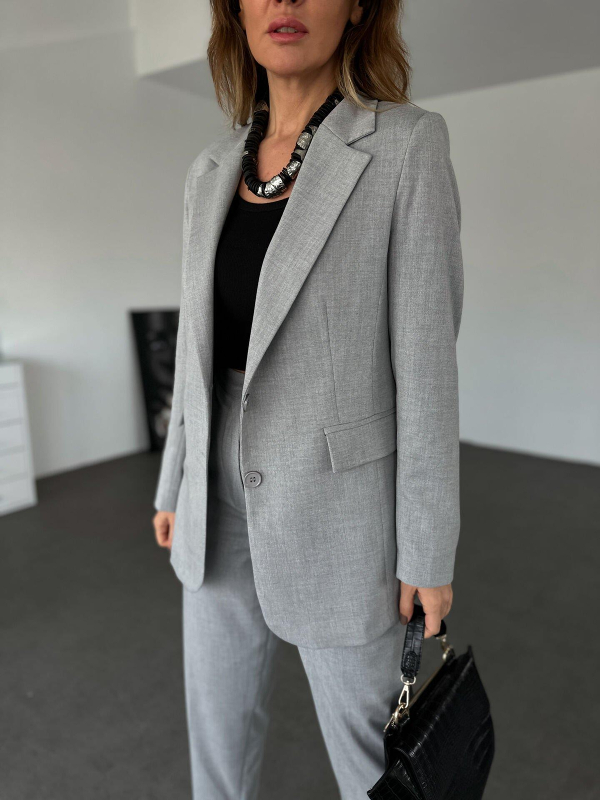 Gri Çift Düğmeli Takım