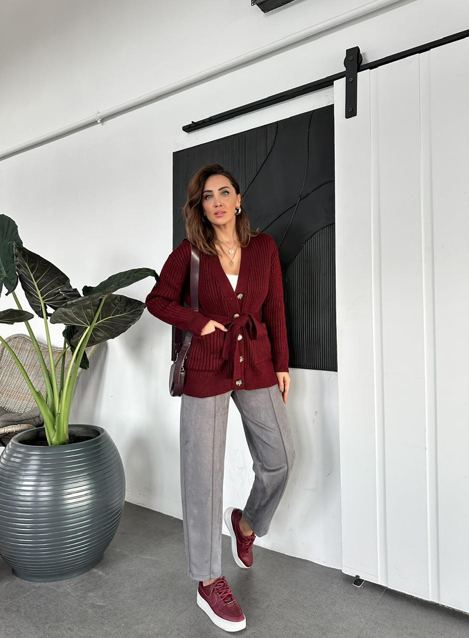 Gri Çımalı Süet Pantolon