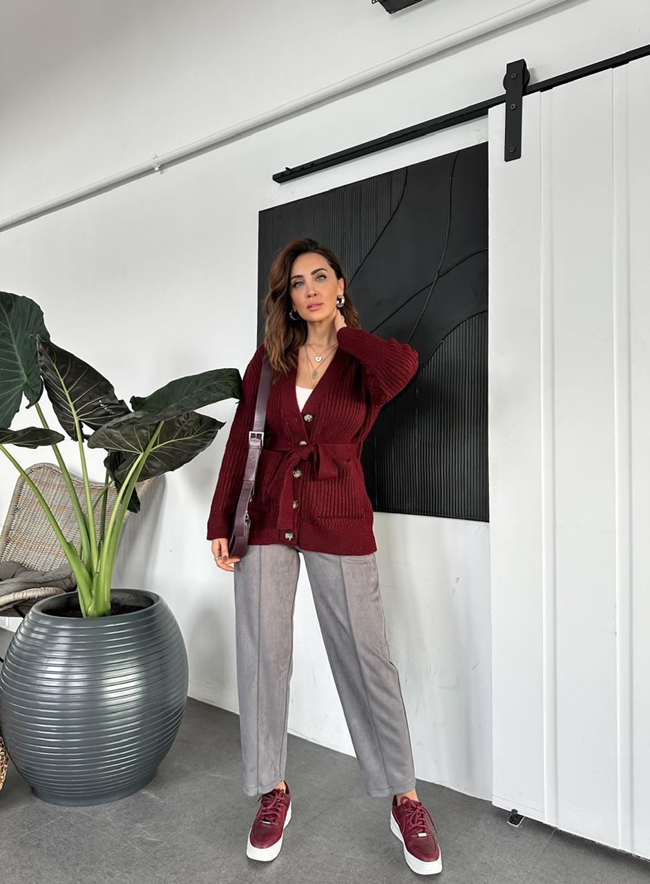 Gri Çımalı Süet Pantolon