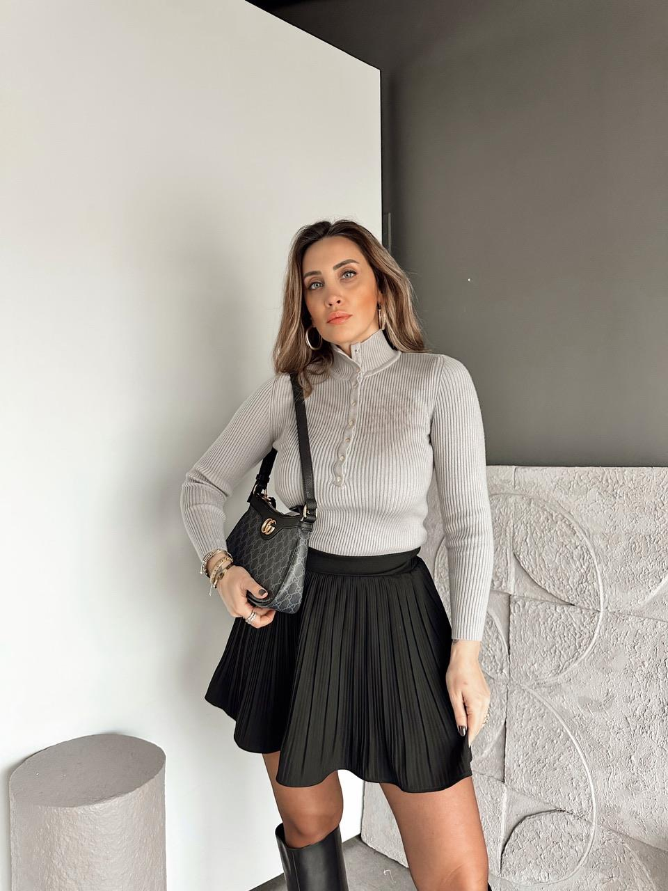 Gri Gold Çıtçıtlı Fitilli Kazak
