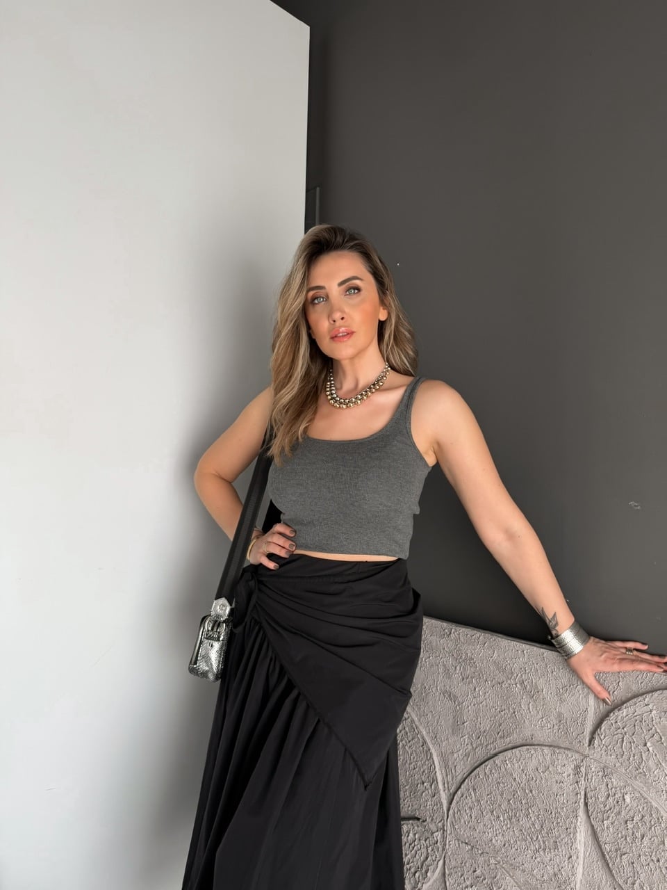 Gri İnce Askılı Biyeli Atlet